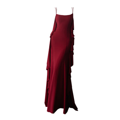 GOUDIN red engagement long suspender slimming host dress-LIN.
