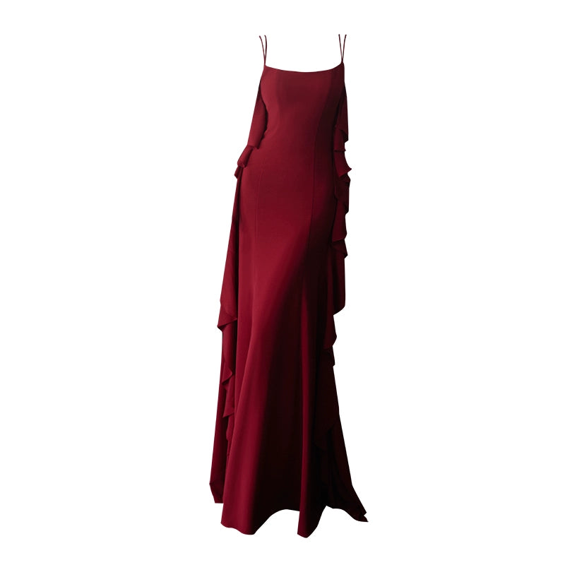 GOUDIN red engagement long suspender slimming host dress-LIN.