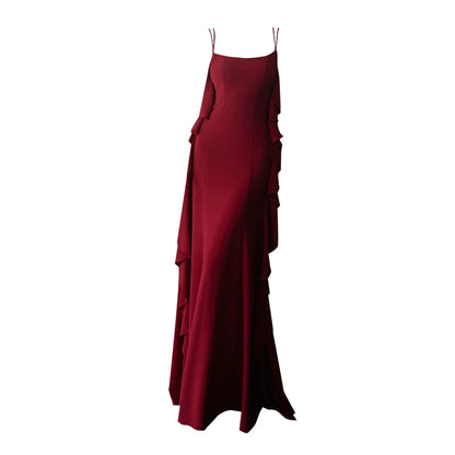 GOUDIN red engagement long suspender slimming host dress-LIN.