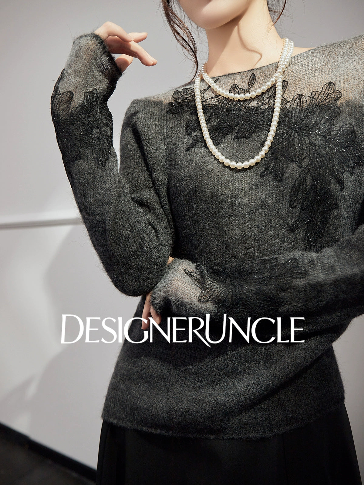 DGU "Yanci" black sweater crew neck commuter versatile slimming knitted long sleeves - GARP.