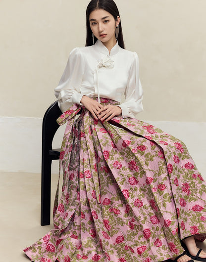 HECO Rose Brocade Jacquard Horse Face pink Skirt Women - piper.