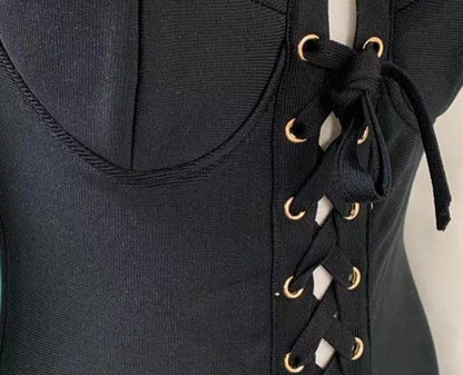 DOLLY Elegant Black and White Square Collar Long Sleeves Slim Fit Dinner Dress-MISA