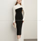 Fall  autumn turtleneck black white colorblock knit dress - Simma