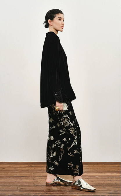 ZHUCHONGYUN Chinese nail bead stamped suede skirt--KEIGO.