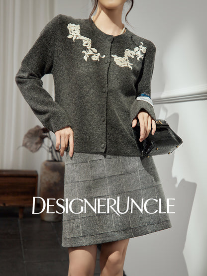DGU "Flower Rhyme" gray sweater autumn retro loose slimming knitted top - Brianna.
