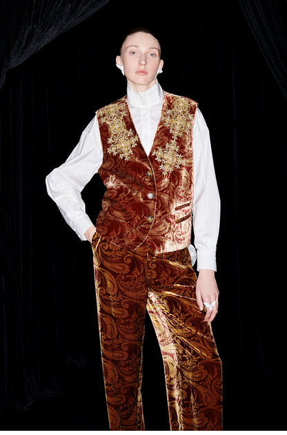 M essential Mackay designer Indian silk embroidery gilet vest pant suit - yaiu.