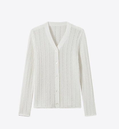 COMME MOI  Women's White Cutout Raw Edge Knitted Cardigan - MAYA.