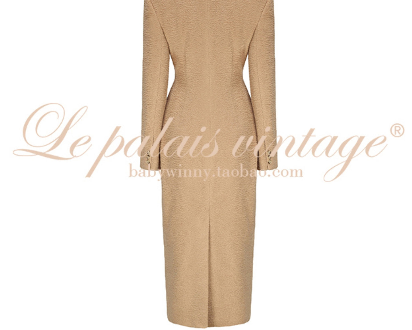 Le Palais Vintage Luxury Beige Suit Collar Long Sleeve Straight Long Winter Coat-KIKE.