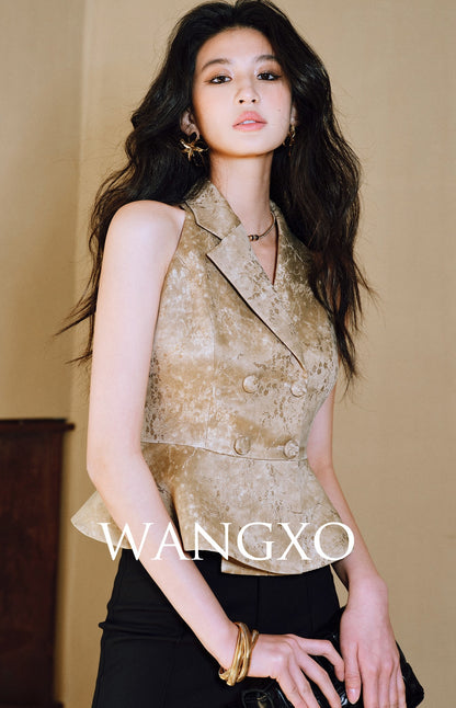 WANGXO Plum Steel Jacquard Suit-Collar Umbrella Waist Vest - VEXIS.