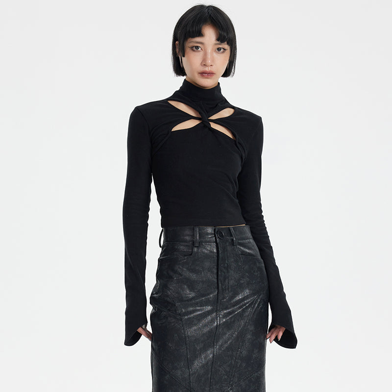 TINY IN cut-out brushed knit long sleeve sweater -WAKA