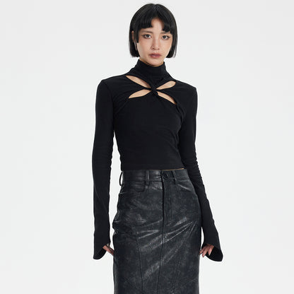TINY IN cut-out brushed knit long sleeve sweater -WAKA