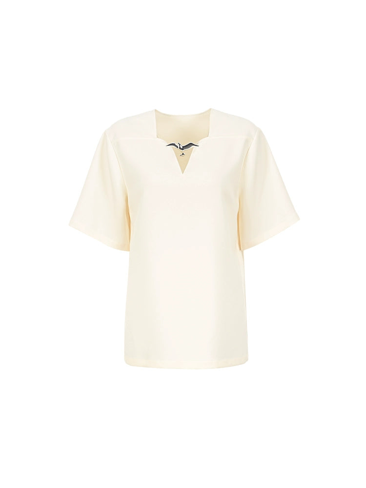 YES BY YESIR | Ye Qians Grace Flying Seagull Chiffon Shirt Light Short Sleeves-MARISELLE.