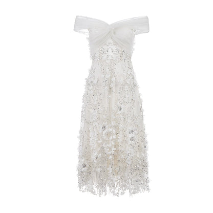 Spot Wardrobes by Chen Elegant White Embroidered applique  wedding Dress-Swiss