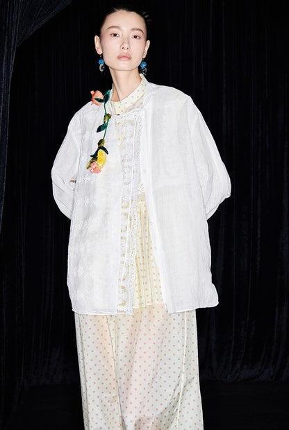 M essential Mackay designer polka dot silk cotton elasticated wide-leg trousers - YVONE.