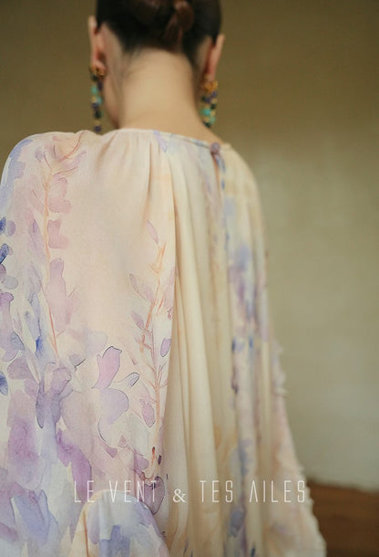 LE VENT&TES AILES floral print silk resort summer vacation maxi dress-GWEN