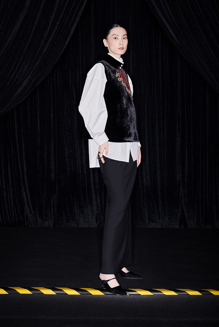 M essential Mackay designer silk velvet two-dimensional fish algae curtain beads vest - TASK.