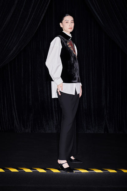 M essential Mackay designer silk velvet two-dimensional fish algae curtain beads vest - TASK.