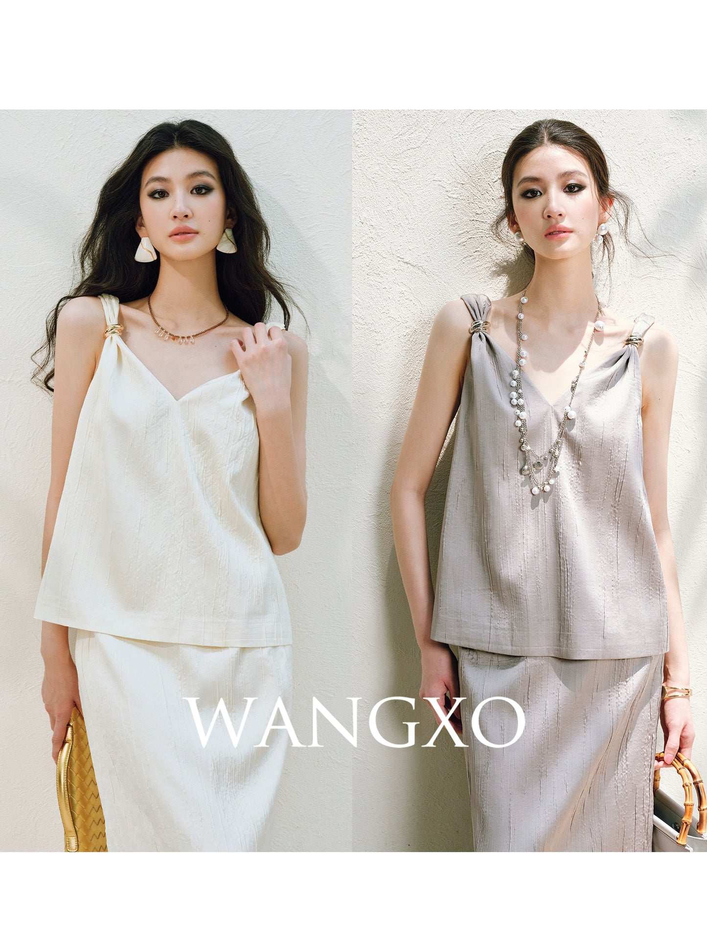 WANGXO | Lazy Precious Metal Shoulder Loop Loose Top & Straight Skirt Set with Sculpted Grace- VERA