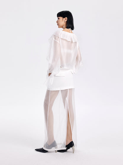 TINY IN mesh spliced two-piece long skirt -TOSHI