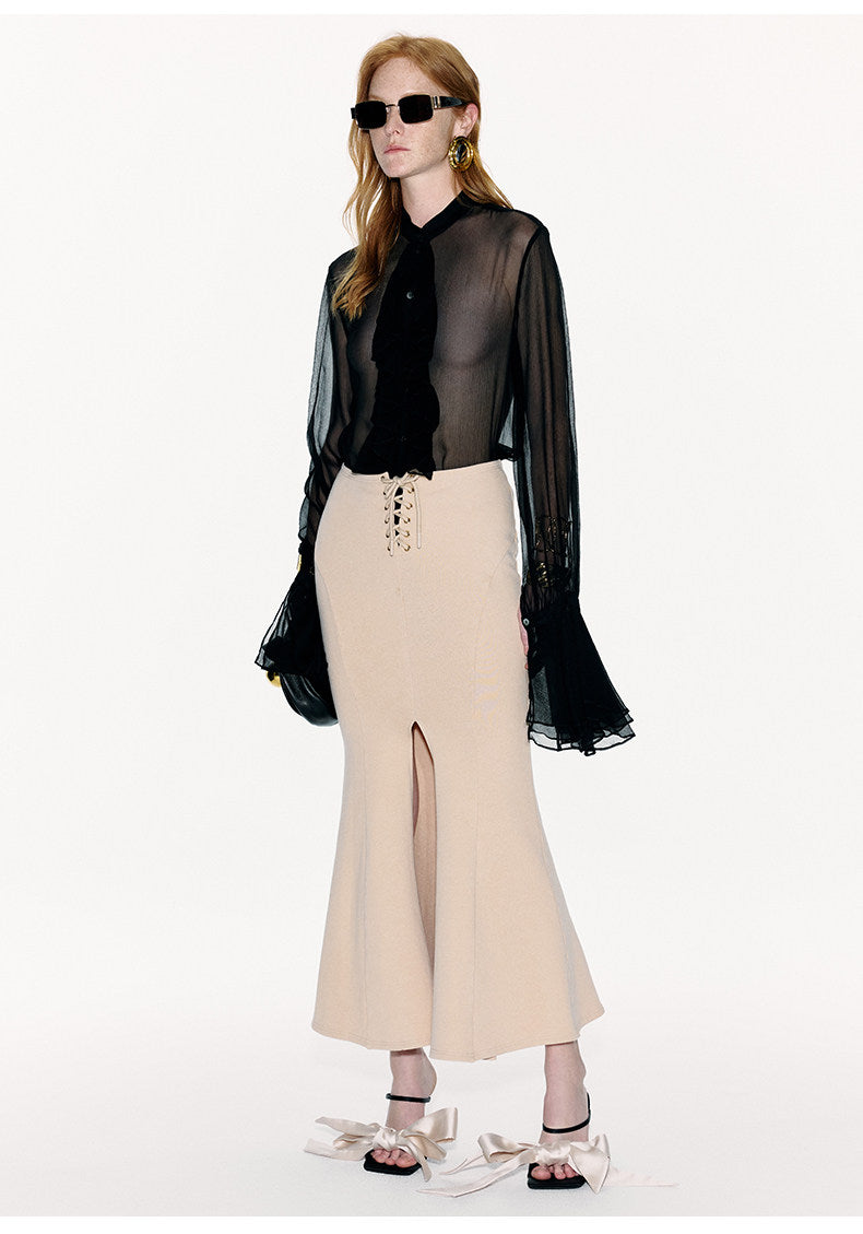 ATELIER MISS LU Crossover Tie Design Front Slit Fishtail Maxi Skirt - MARTIN.