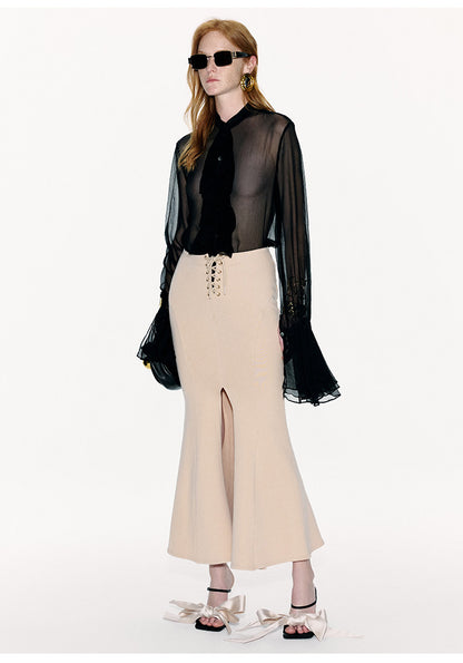 ATELIER MISS LU Crossover Tie Design Front Slit Fishtail Maxi Skirt - MARTIN.