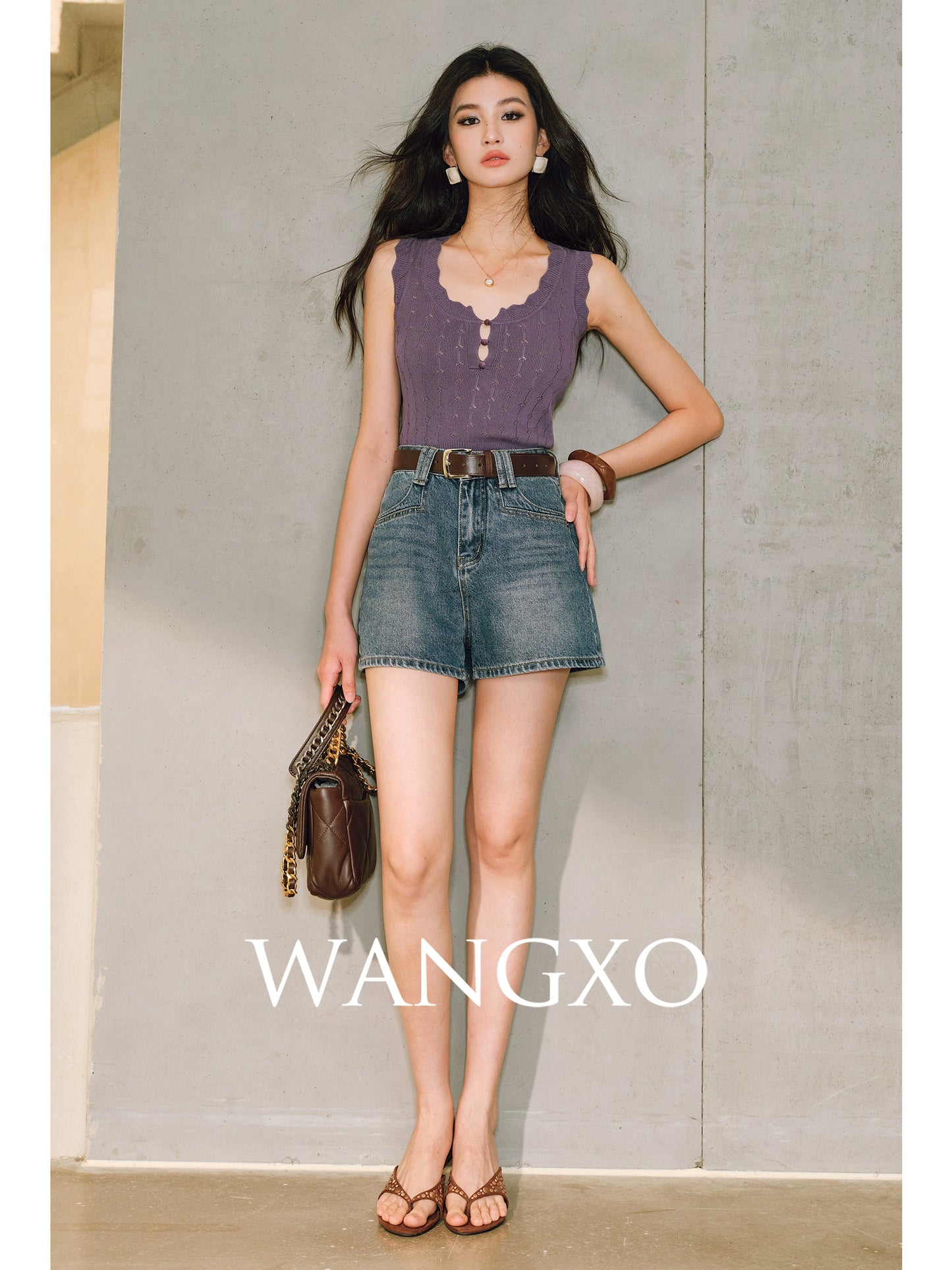 WANGXO |Micro A-Line High-Waisted Lightweight Denim Shorts with Vintage Finish -ZINA