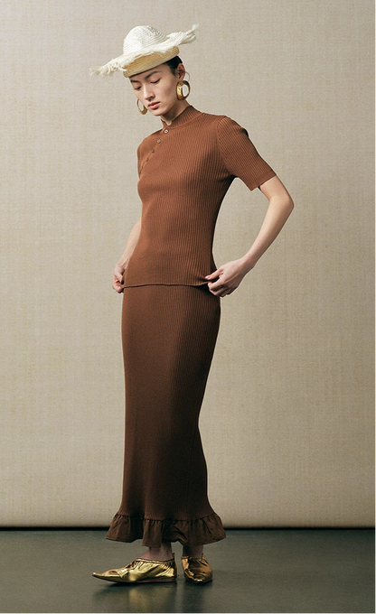 ZHUCHONGYUN silk short sleeves top and long skirt outfit set-PIPI.