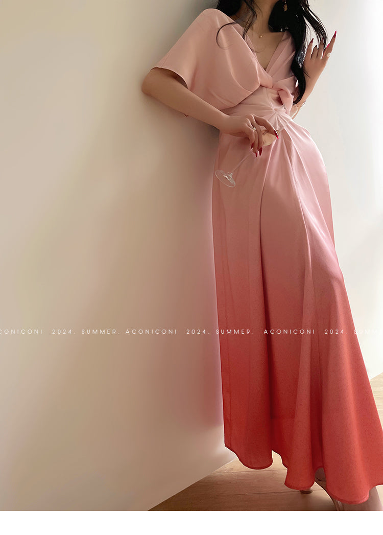 Aconiconi Elegant Peach V-Neck Batwing Sleeve Long Wedding Guest Dress GOOD GIRL REBEL Aconiconi Elegant Peach V-Neck Batwing Sleeve Long Wedding Guest Dress GOOD GIRL REBEL