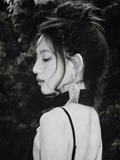 DOLLY High End Full Diamond Tassel Chic Earring-BOMA