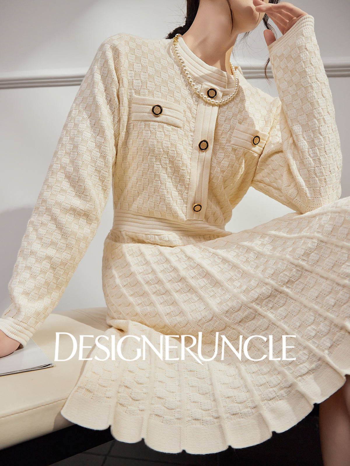 DGU "Suyu" apricot new knitted French elegant waist commuter skirt - Josephina.