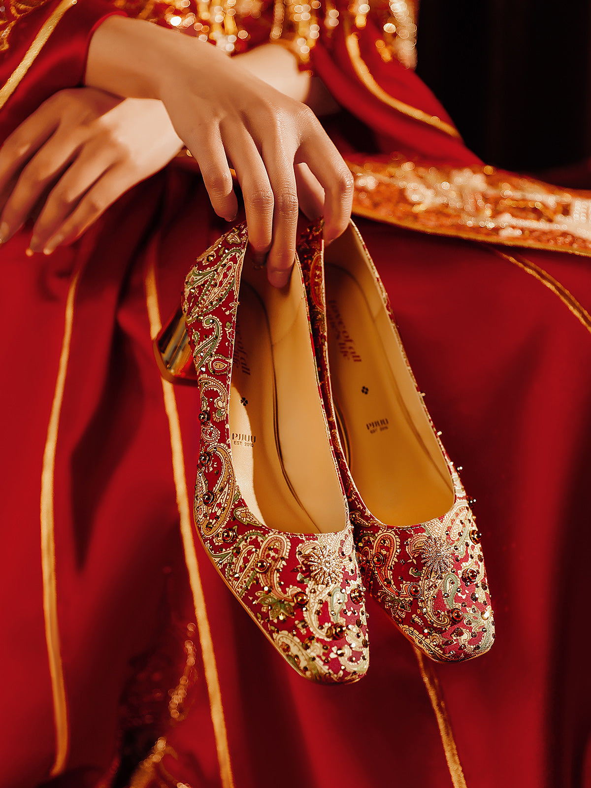 Pjjuu Spring And Autumn Red Wedding Block Xiuhe Clothes Shoes - SANS