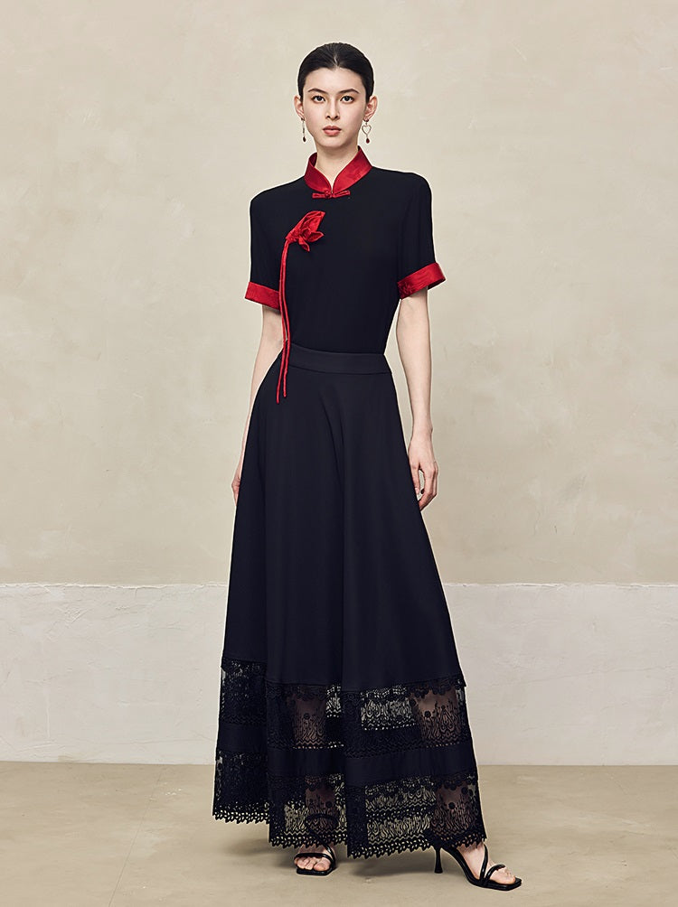 HECO Acetate Hollow Lace A-line Long Skirt women - FLOW.