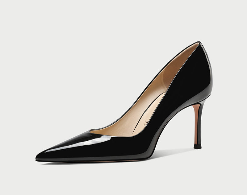 Pjjuu Black Patent Leather Pointed Toe Stiletto Pumps - Daniel Patent