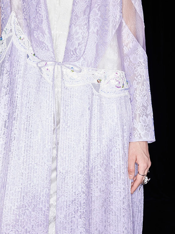 M essential Mackay designer label taro lace paneled pleated embroidery robe - HELEN.