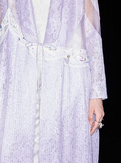 M essential Mackay designer label taro lace paneled pleated embroidery robe - HELEN.