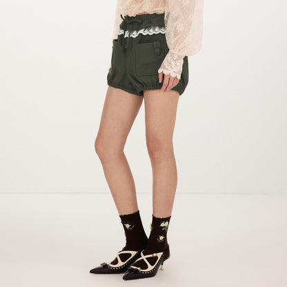 FAME lace-up embroidered trim shorts cargo slacks - VANESSA.