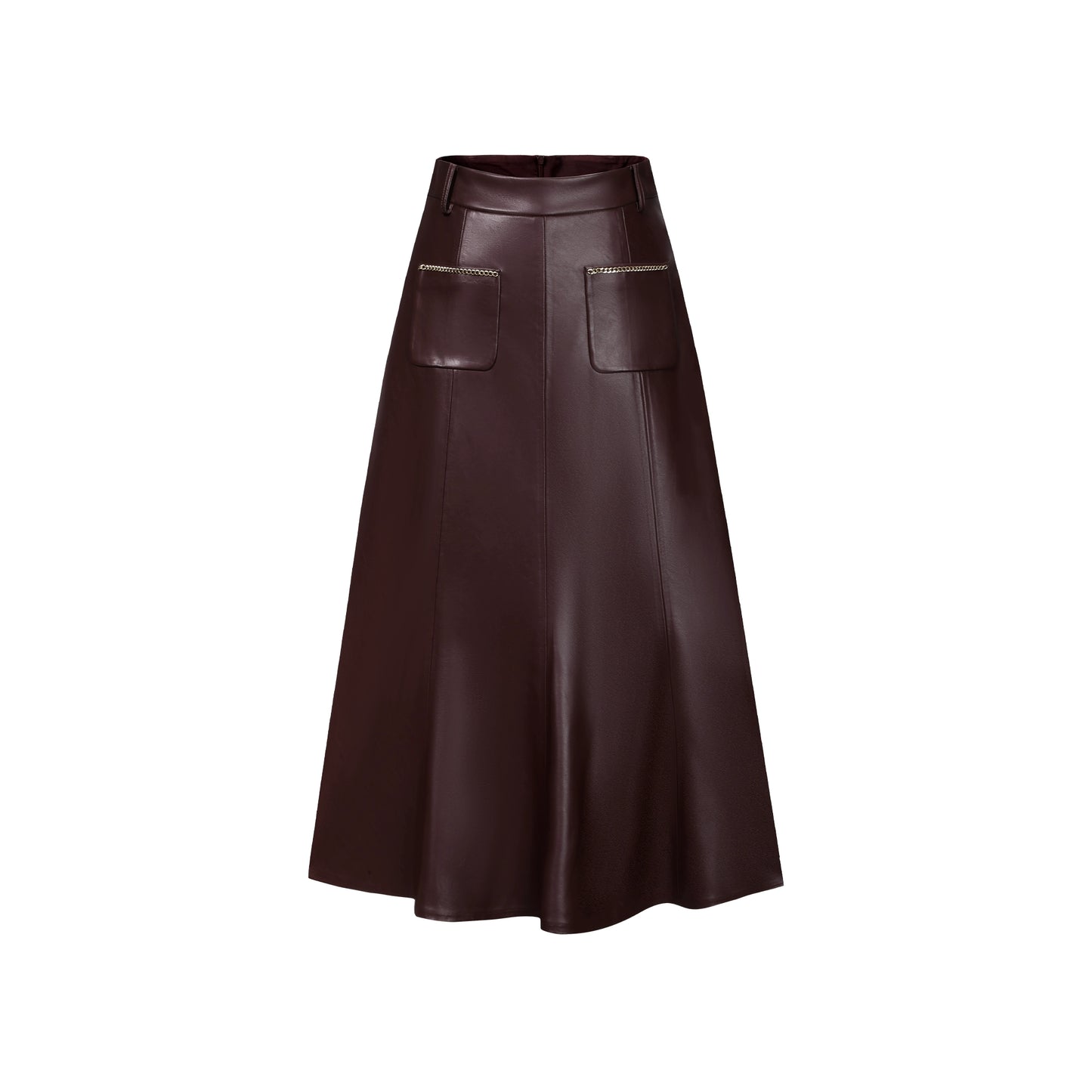 CHICHY retro socialite dark red leather long skirt-DAN