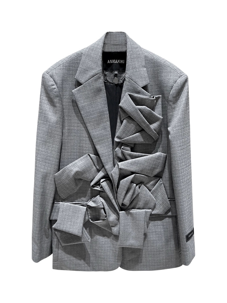 ANNAKIKI Women's Niche Wool Irregular Shape Blazer Jacket-HIROSHI