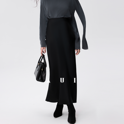 AUI commuter gray shoulder pad chiffon foreign temperament high-end chic top - Seo-yoon