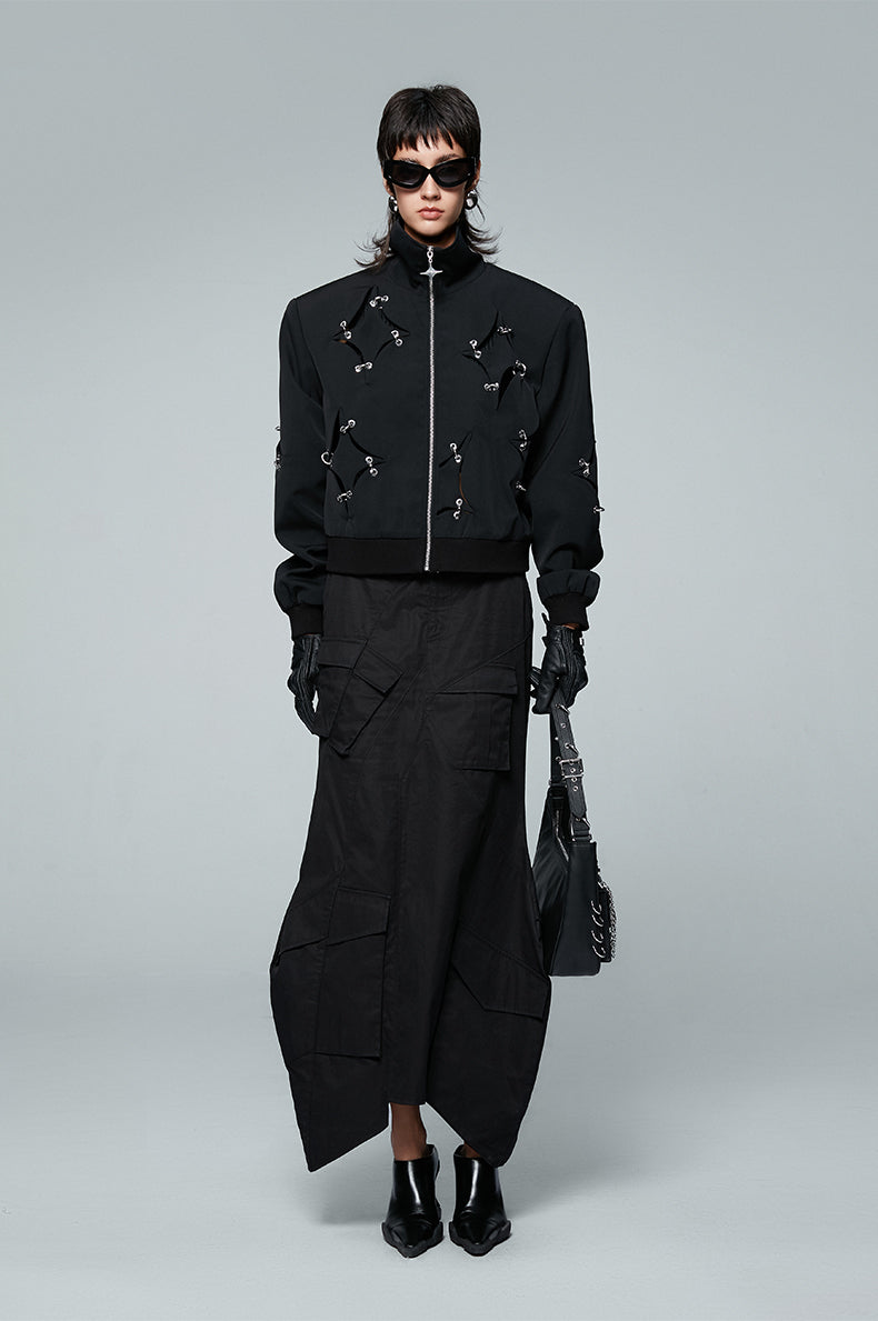 ANNAKIKI acetate wool four-pointed star metal ring jacket-YAXUAN