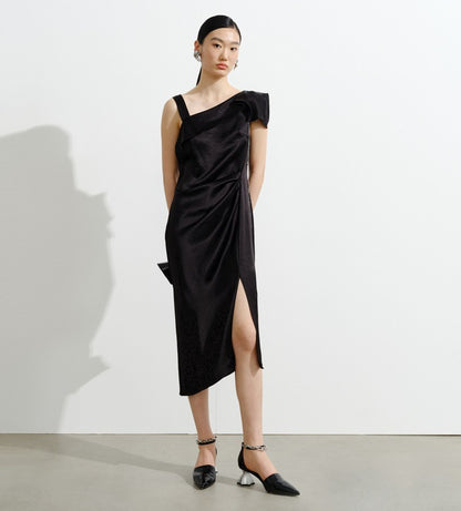COMME MOI  women's black French asymmetric dress - JOSEPHINE.
