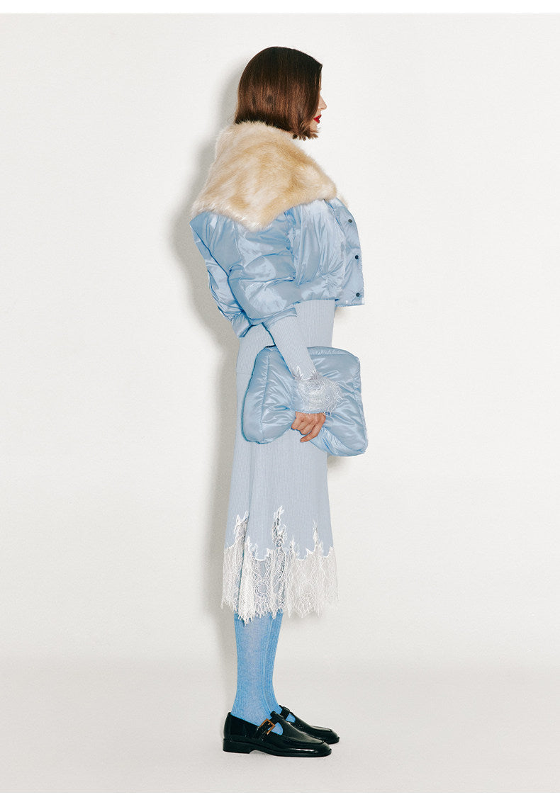 ATELIER MISS LU Fall/Winter elongated lace panelled cashmere wool skirt - JOY