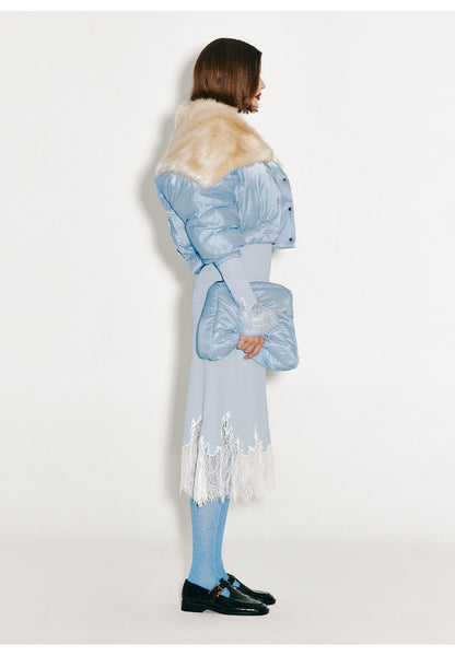 ATELIER MISS LU Fall/Winter elongated lace panelled cashmere wool skirt - JOY