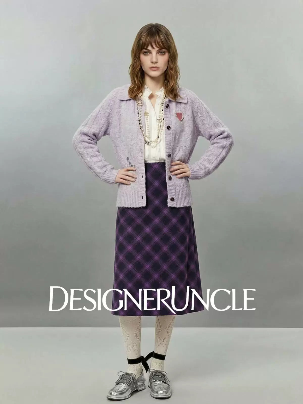 DGU×LAB "Zimo" Purple Sweater Lapel Embroidered Loose Soft Knitted Cardigan - METE