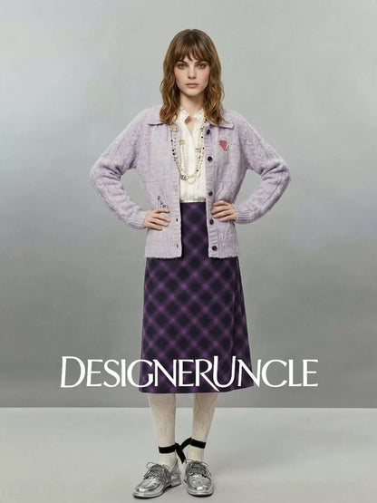DGU×LAB "Zimo" Purple Sweater Lapel Embroidered Loose Soft Knitted Cardigan - METE