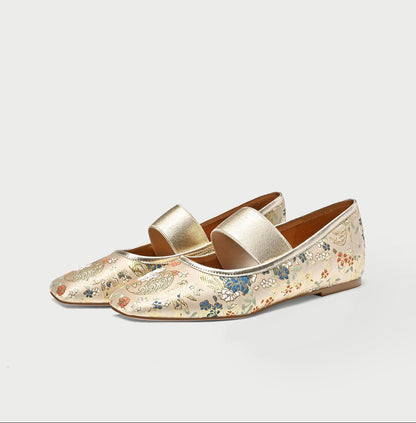 pjjuu Mary Jane new flat embroidered Chinese style shoes - CAUGHT
