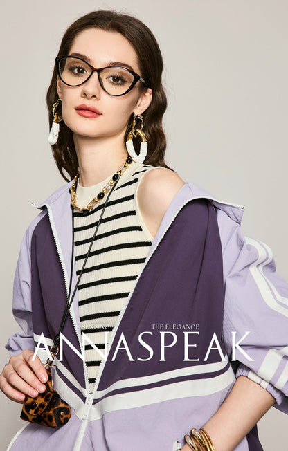 ANNASPEAK fashionable contrast color loose hooded jacket-KIM.