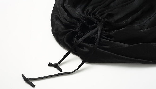 ZHUCHONGYUN Black Fiber Satin Adjustable Lace-up Loose Top--UNAKA.