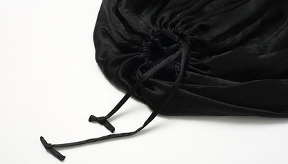 ZHUCHONGYUN Black Fiber Satin Adjustable Lace-up Loose Top--UNAKA.