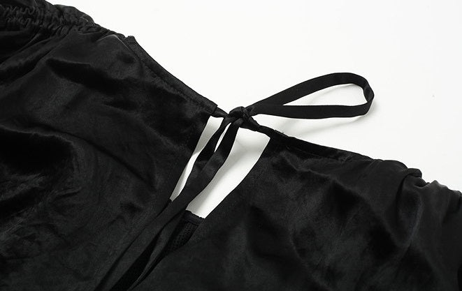 ZHUCHONGYUN Black Fiber Satin Adjustable Lace-up Loose Top--UNAKA.